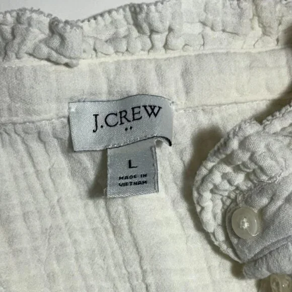 J.Crew Factory Gauze Smocked Ruffle-Neck Top – Cream – Size L - Picture 4 of 6